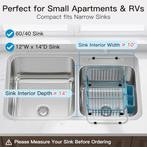 Blue Dish Drying Rack in Sink with Utensil Holder (Blue / For 10"-12"w Sink)