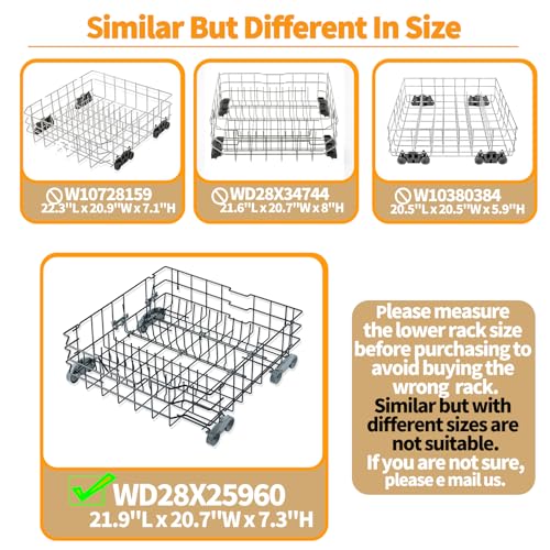 Upgraded WD28X25960 Dishwasher Lower Rack Replacement Parts for GE Dishwasher Bottom Rack Profile Triton XL Monogram Cafe Dishrack GE Dishwasher Rack Lower Drawer Tray With WD35X21041 Rollers