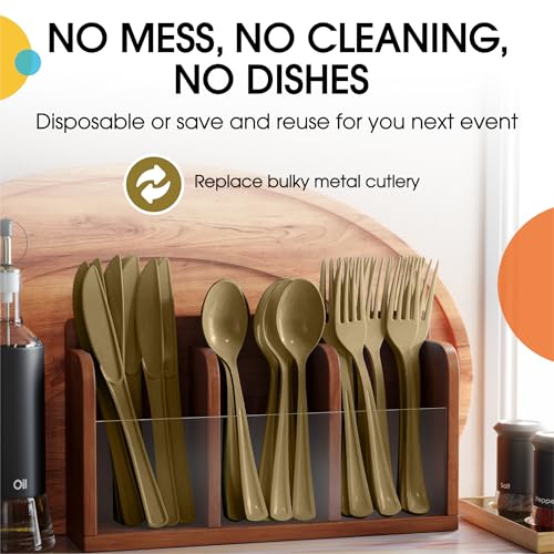 Gold Plastic Forks 200 Pieces Gold Forks Disposable Utensils Heavy Duty Plastic Cutlery Set Disposable Cutlery Sets Flatware Sets Silverware Set Party Supplies & Party Tableware (Gold / Forks)