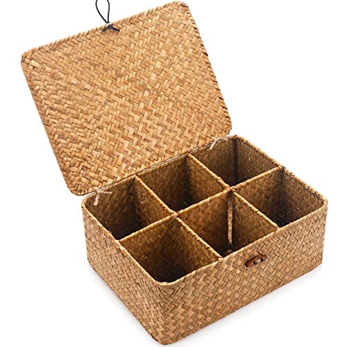 Tea Bag Sugar Packet Holder (10.2 x 7.9 x 3.9 inch / 6 Divided Basket)