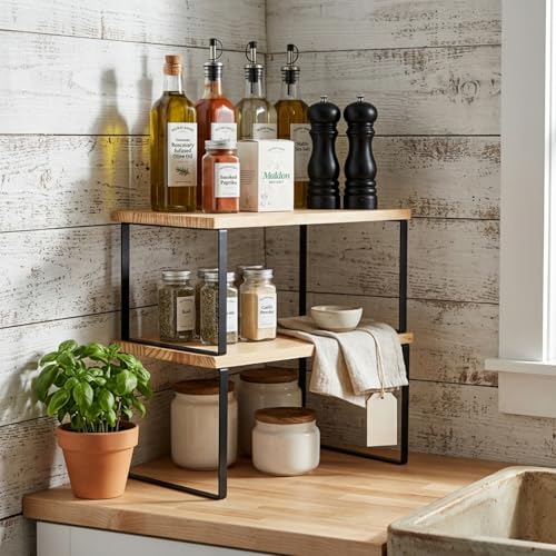 Large Cabinet Shelf Organizers Solid Wood Spice Rack Organizer for Cabinet Kitchen Countertop Storage