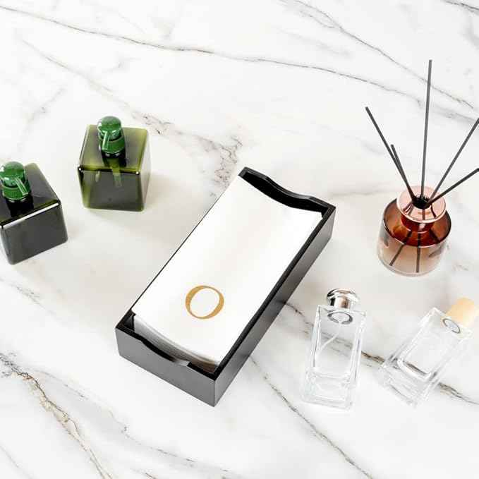 Luxenap 15.8 X 7.9 Inch Linen-Feel Guest Towels, 2000 Lettered Hand Towels - Gold Letter 'O', Sans Serif Font, White Paper Dinner Napkins, airlaid, For Restrooms And Tables