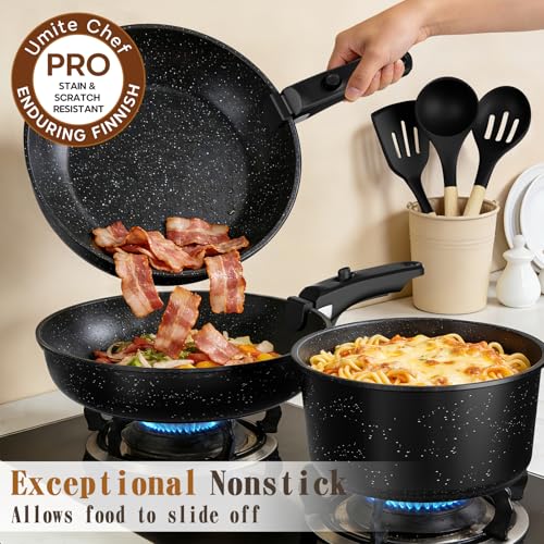 21Pcs Pots and Pans Set Non Stick (Black)