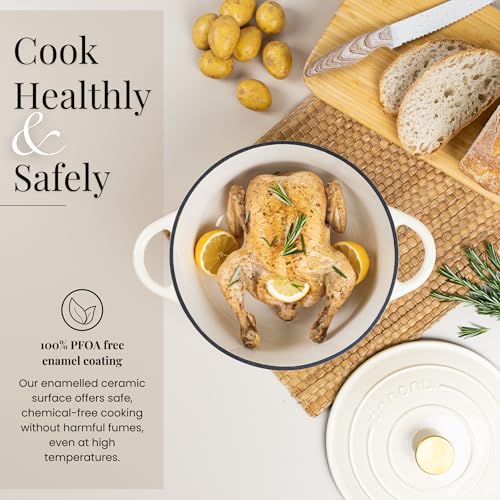 Cast Iron Dutch Oven with Lid (Cream / 7.3-Quart - Deep)