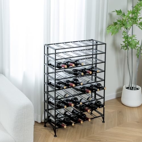 9 Tier Gray Metal Freestanding Wine Rack Holds 54 Bottles (Black)