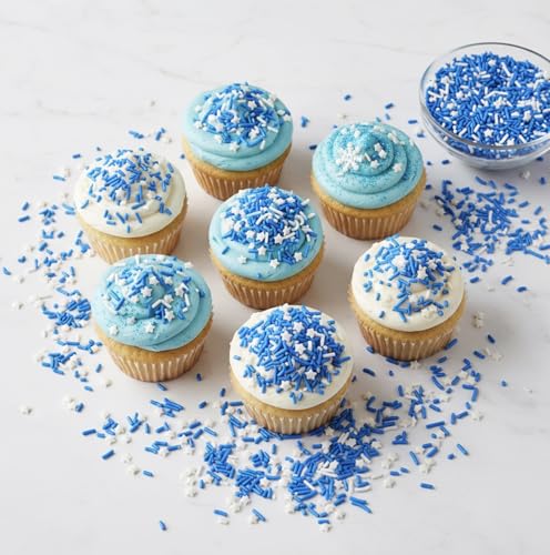 Sprinkles Edible Cake and Cupcake Sprinkles with Assorted Shapes and Sizes for Parties (Blue White)