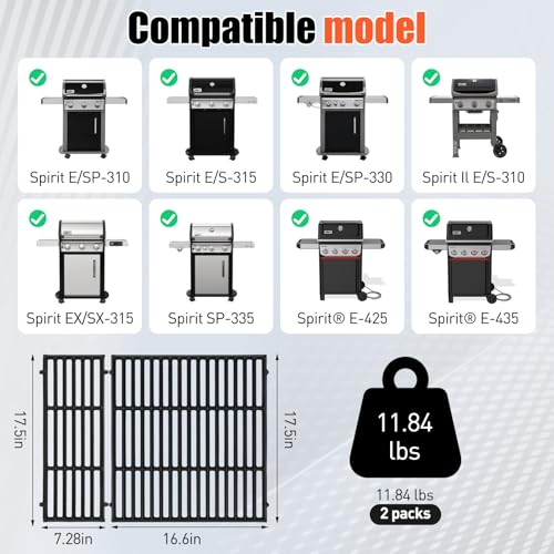 17.5" Grill Grates for Weber Spirit 300 (17.4" Weber Spirit 300 GS4 II 300)