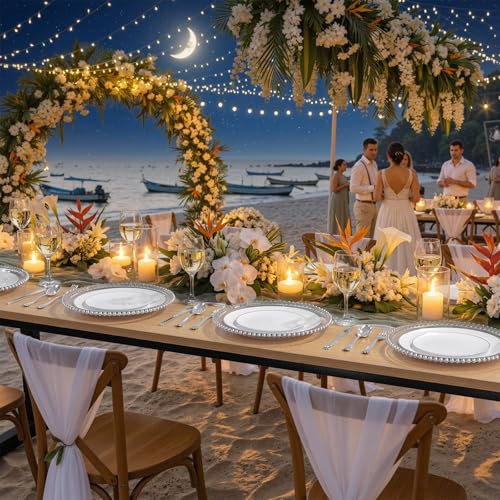 100PCS Silver Plastic Plates (Silver / 100)