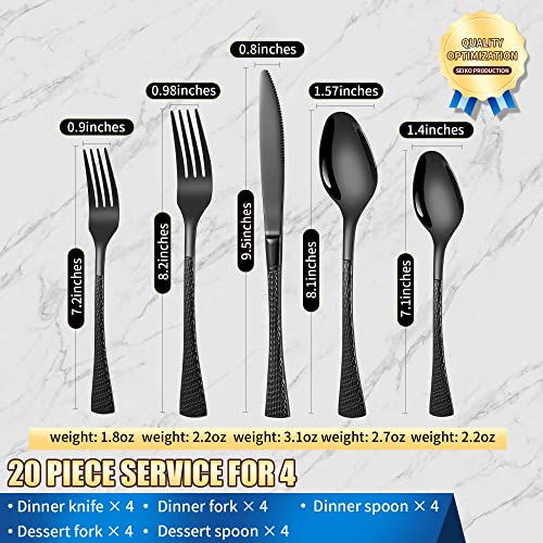 Hammered Black Silverware Set (Black / 20 Pieces Set)