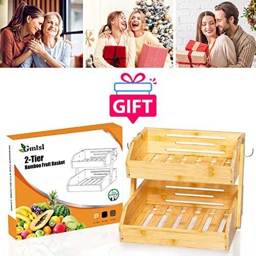 Bamboo Fruit Basket for Kitchen (2-Tier Narture)
