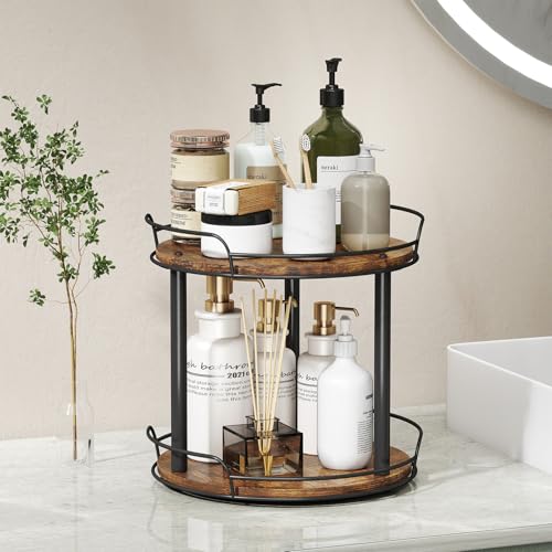 9'' Wood Lazy Susan Turntable Organizer for Cabinet (9 inches 2 Tier)