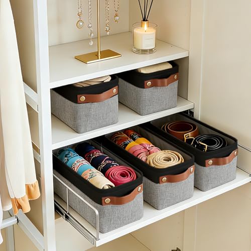 Small Fabric Storage Baskets (Gray / Black / Narrow-15"x6"x5")