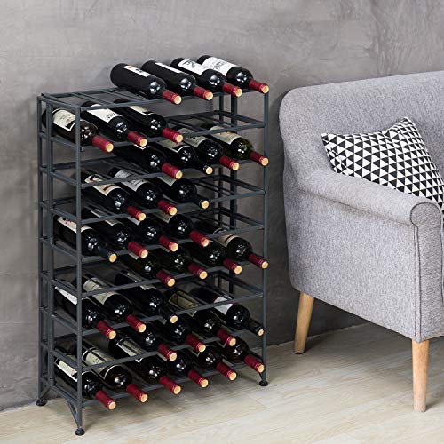 Gray Metal Wine Rack Floor Stand 9 Tier Bottle Storage Shelf (Grey)