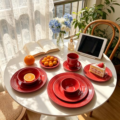 HomeVSS 42 Piece Pearl Dots Stoneware Dinnerware Set