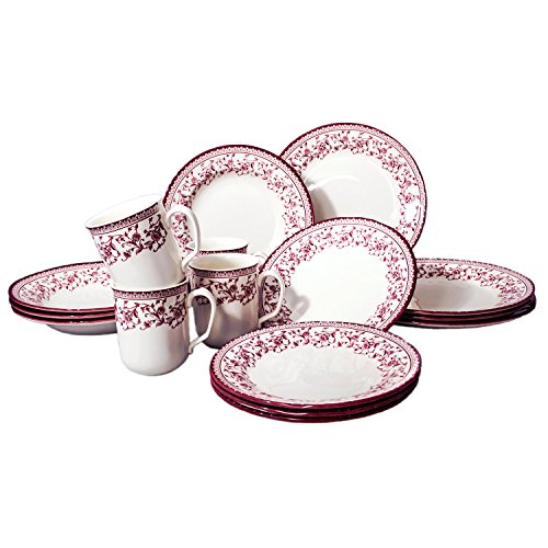16 Piece Porcelain Dinnerware Set for 4 (Aster Pink / 16)