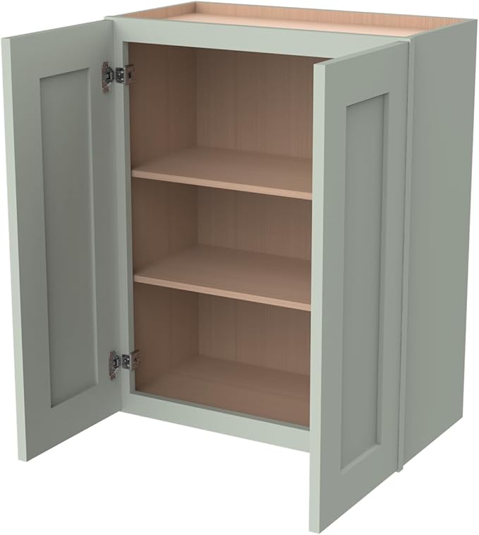 Wall-Mounted Cabinet – Solid Wood Shaker Style Medicine Cabinet with Adjustable Shelves & Soft-Close Doors for Bathroom, Kitchen, and Office Storage (Jade Green, 30" W x 12" D x 42" H)