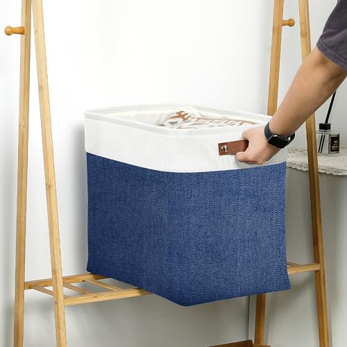 51L Large Baskets for Storage (White&Blue / XXL-17"x12"x15")