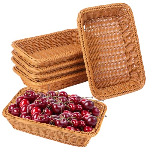 6 Pack 12 Inch Brown Poly Wicker Bread Baskets (6 Pack 12 Inch Brown)