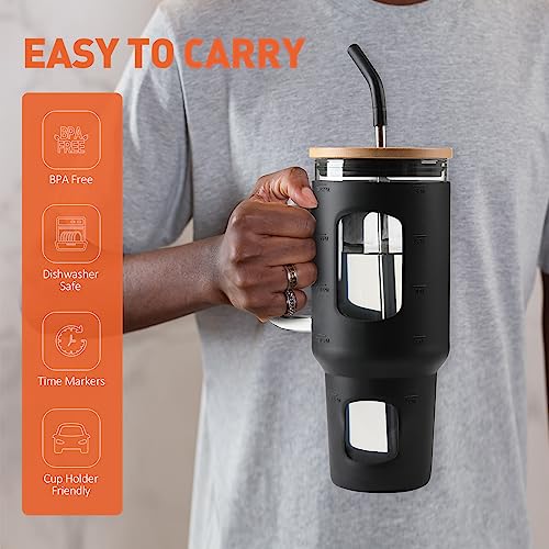 Glass Tumbler with Straw and Lid (Black / 40 Ounces)