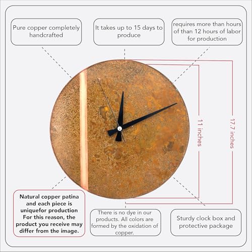 Handmade Copper Wall Clock Artisan Touch in Every Piece (Rusty Line / 11)