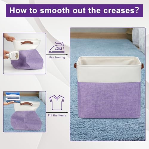 Large Fabric Storage Baskets (Purple / Off-White / Extra Large -17"x12"x15")