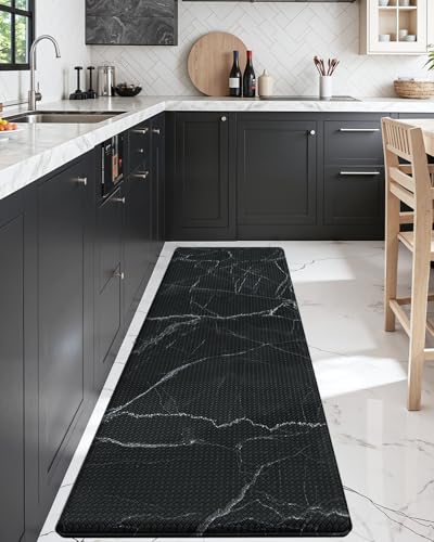 Kitchen Floor Mats Cushioned Anti Fatigue (Black Marble / 107"L x 23"W x 0.4"Th)