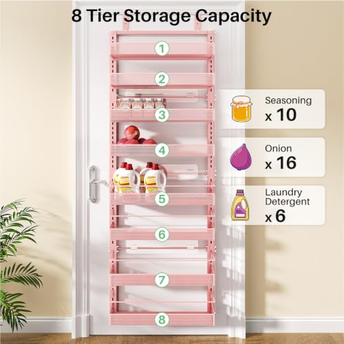8 Tiers Over the Door Organizer (Pink / 17" W x 6" D x 69" H)