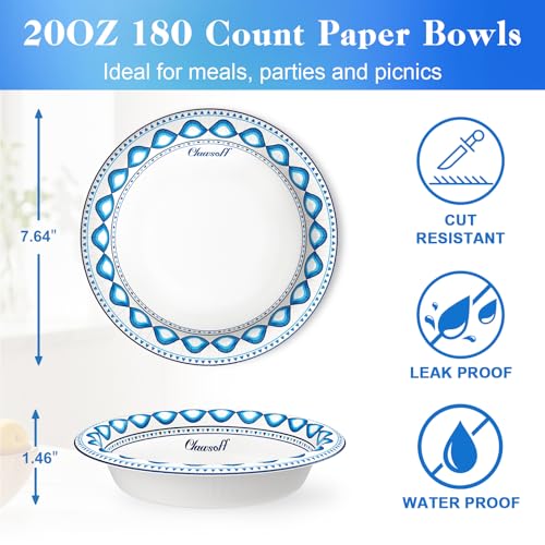 20 oz 180 Pack Paper Bowls Bulk Heavy Duty Disposable Bowls Blue (Blue / 20 oz)