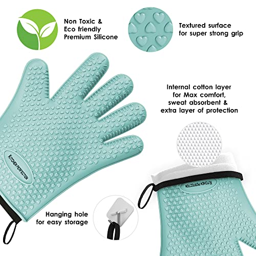 S Silicone Smoker BBQ Gloves (Turquoise / Small)