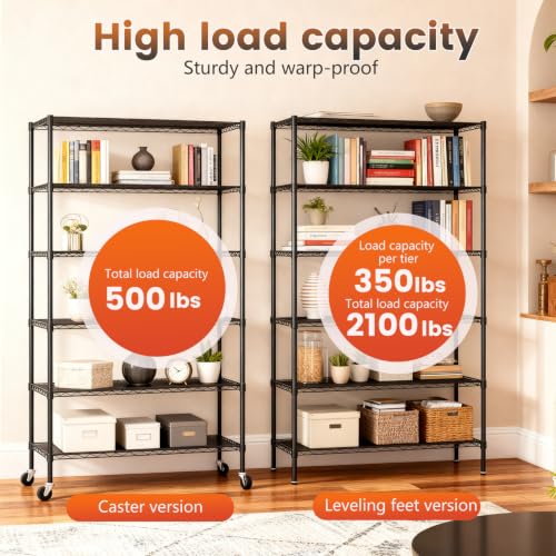 6 Tier Wire Storage Shelves with PP Shim (Black / 45×18×82 with PP Shim)