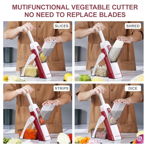 Safe Mandoline Slicer for Kitchen (Rose Red)