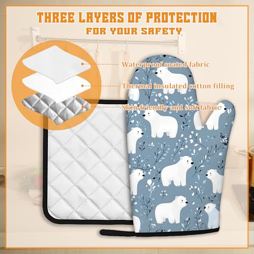 Cute Polar Bear Oven Mitts and Pot Holders (4 Count)