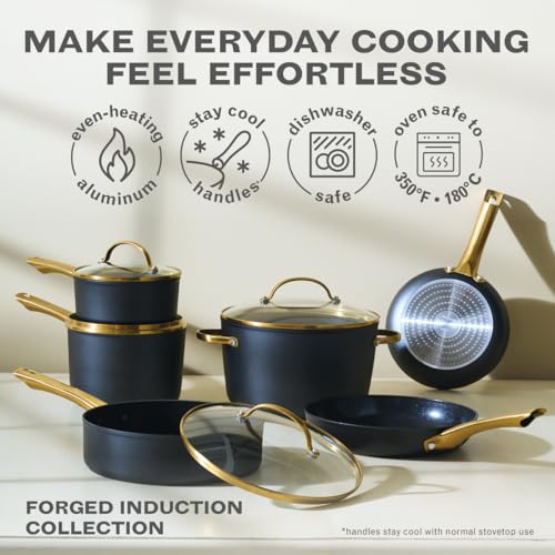 Forged Induction Ceramic Nonstick Cookware Set (Black / Cookware Set (12-Piece))