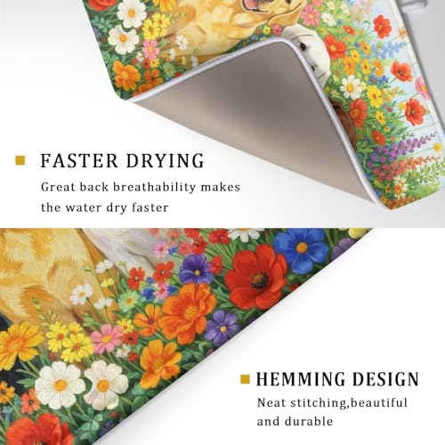 Spring Absorbent Drying Mat Colorful Flowers Dog Dish Drying Mat for Kitchen Counter 18 X 24 In (Flower Dog Colorful / 24" x 18")