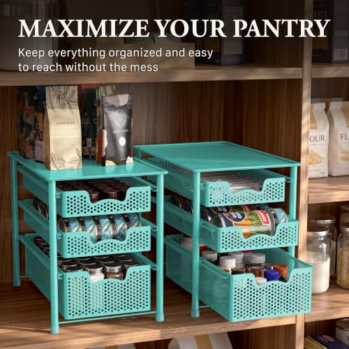 Stackable 3 Tier Slide Basket Organizer Drawer (3-Tier / Turquoise)