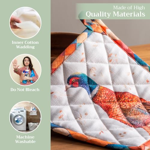 Pot Holders 100% Cotton Potholders (084 - Faisan D'automne / 8" x 8" (Pot Holder Pack of 1))