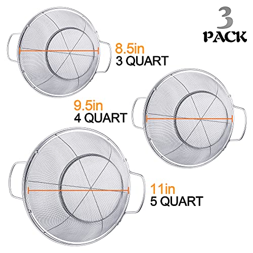 3 Pack 18 8 Stainless Steel Colander Sieves (3 Qt. + 4 Qt. + 5 Qt.)