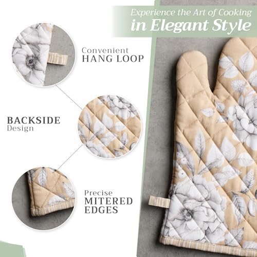 100% Cotton Oven Mitt & Pot Holder Set (040 - Pretty Autumn / 7.5" x 13" & 8" x 8" (Oven Mitt & Pot Holder))