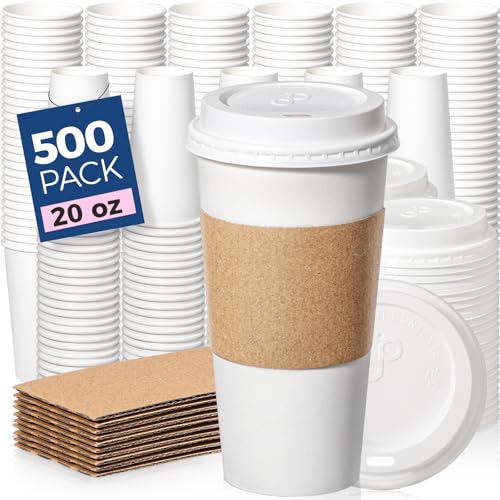 500 Pack 20 oz Disposable Coffee Cups with Lids (20 oz / Classic)