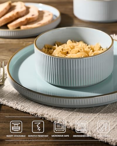Stoneware Dishes Dinnerware Sets for 6 (Light Blue / Service for 6)