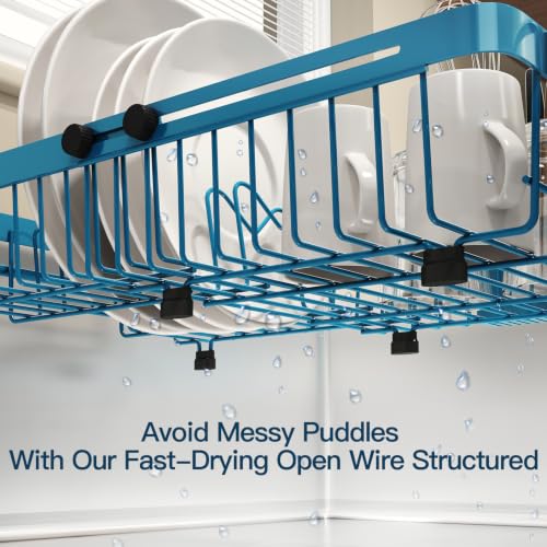 Blue Expandable Dish Drying Rack Over The Sink with Anti Slip Grip (Blue / For 13-30" W Sink)
