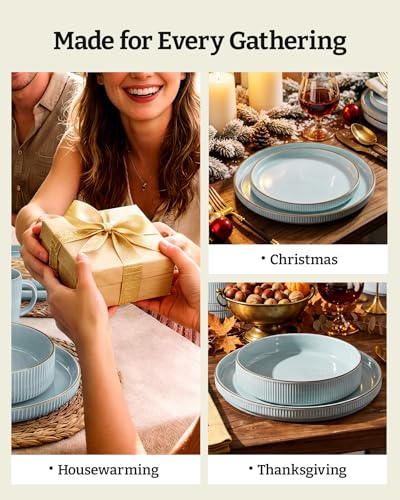 Plates and Bowls Set with Rim (Light Blue / Service for 4)