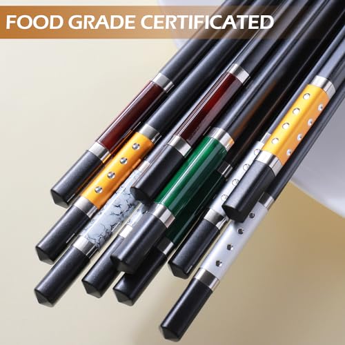 5 Pairs Premium Chopsticks Reusable Dishwasher Safe 9.5 Inch Fiberglass Chop Sticks Gift Set Non Slip Multi Color (Classic)