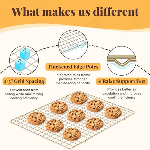 2 PCS Grid Wire Baking Cooling Racks (10“ x 15”-2 Pack / Gold)