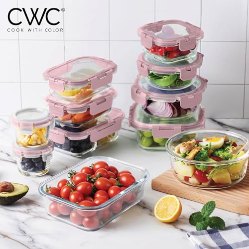 Premium 32 Pc. Borosilicate Glass Food Container Set with Dividers (Pink)