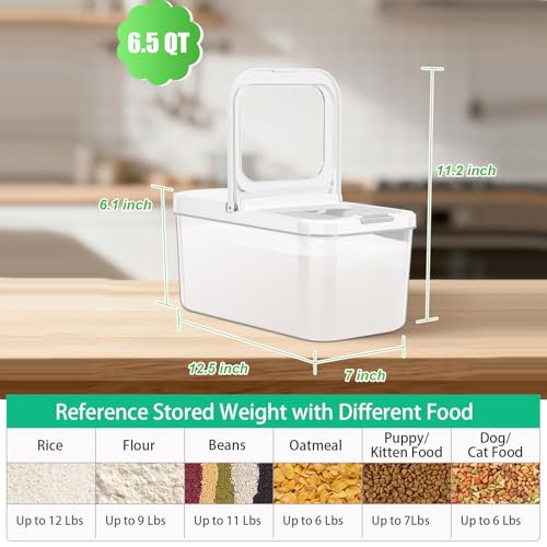 12 Lbs Rice Flour Sugar Storage Containers Dry Food Holder with Flip (6.5Qt-Rectangle)