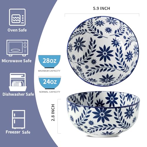 Cereal Bowls Set of 6 (Blue Floral Mandala)