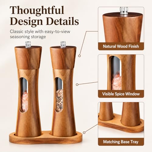 2 Pcs Wooden Salt and Pepper Grinder Set