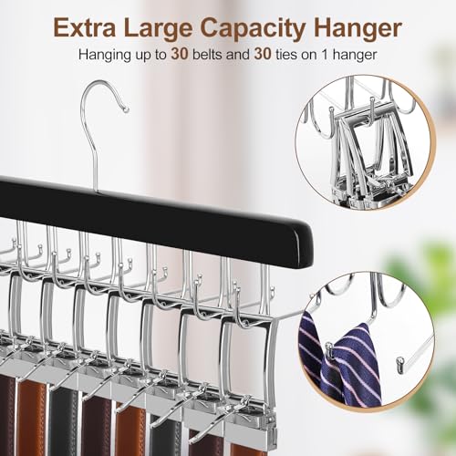 40 Hooks 2 in 1 Belt Tie Hanger Max 60 Belts 60 Ties Capacity (Black-2 Pack)