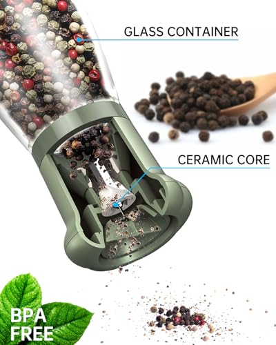Manual Salt and Pepper Grinder Set For Professional Chef (Tall Set - Green)
